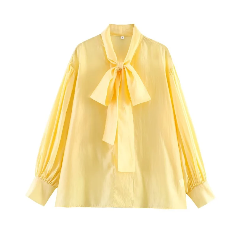 Damen Schluppenbluse aus glänzendem Satin mit voluminösen Ballonärmeln Drune