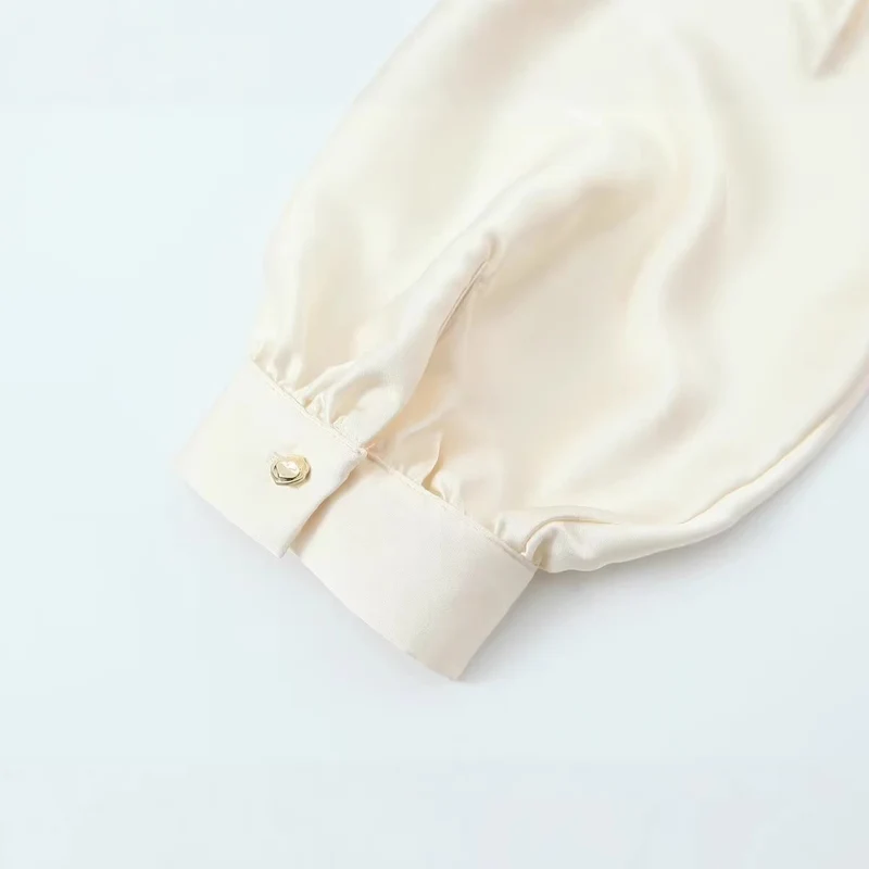 Damen Satinbluse mit tiefem Wickel-V-Ausschnitt, elastischem Saum und Ballonärmeln Drune