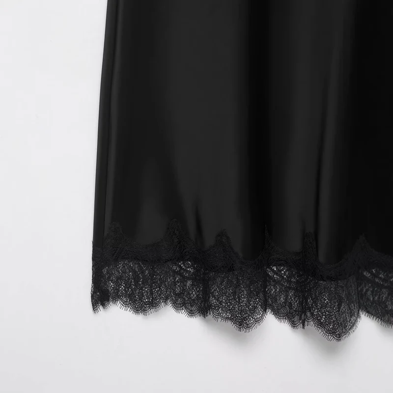 Damen Satin-Midirock mit ausgestellter A‑Linie und Spitzenbesatz Drune