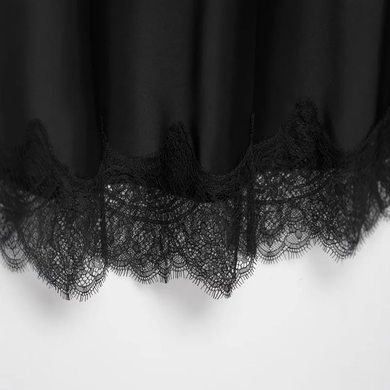 Damen Satin-Midirock mit ausgestellter A‑Linie und Spitzenbesatz Drune