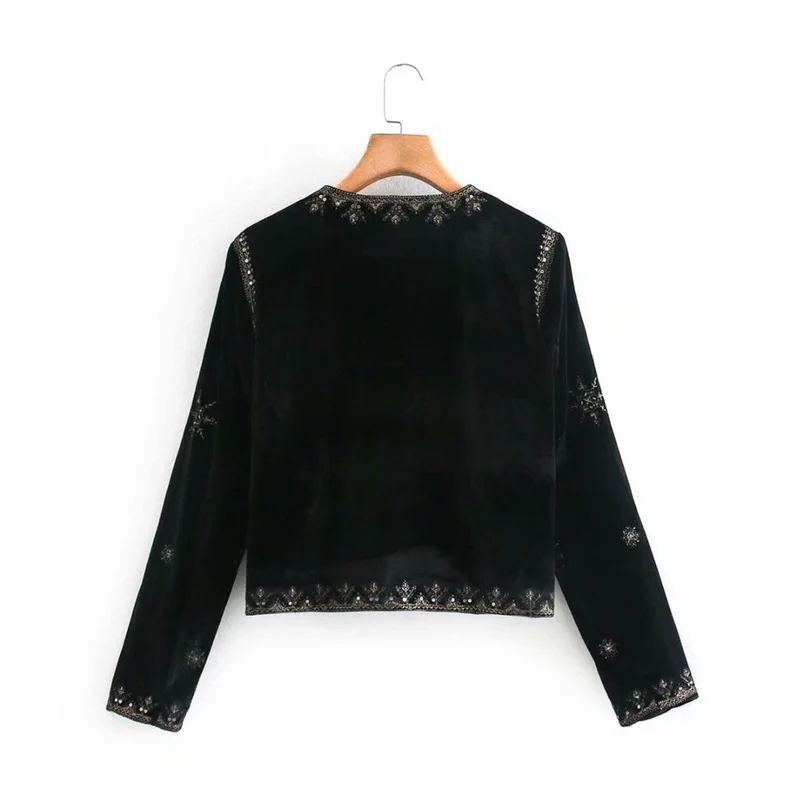 Damen Samt-Kurzjacke mit ornamentaler Perlen- und Zierstickerei Drune