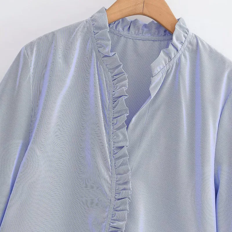 Damen Rüschenbluse mit V-Ausschnitt und Ballonärmeln Drune