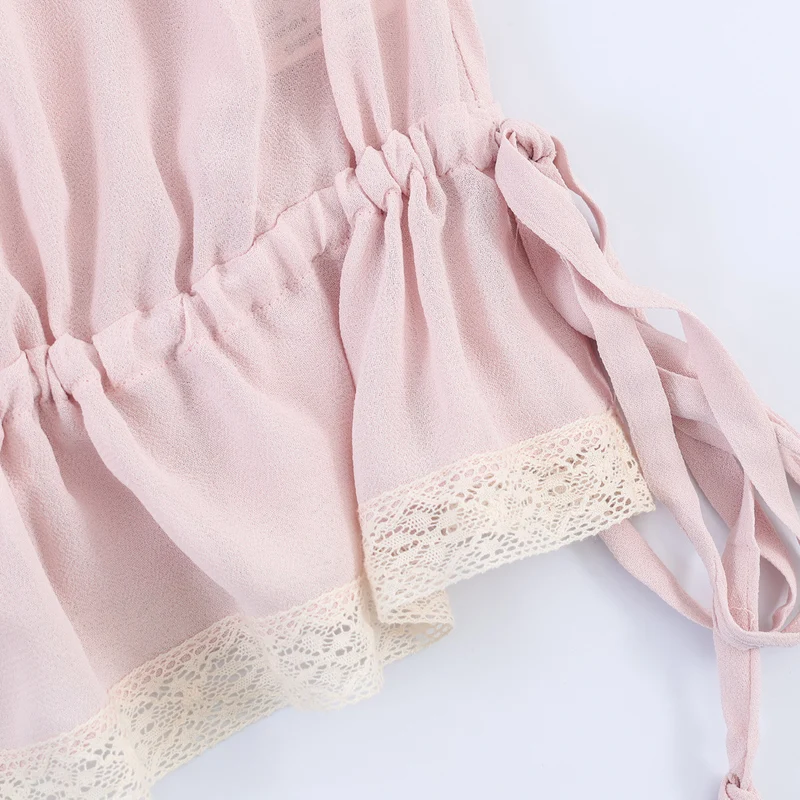 Damen Rüschenbluse mit V‑Ausschnitt, Ballonärmeln und Tunnelzugtaillierung Drune