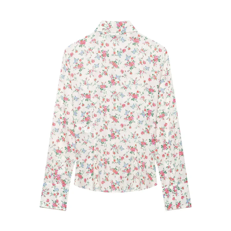 Damen Rüschenbluse mit floralem Allover-Print und Hemdkragen Drune