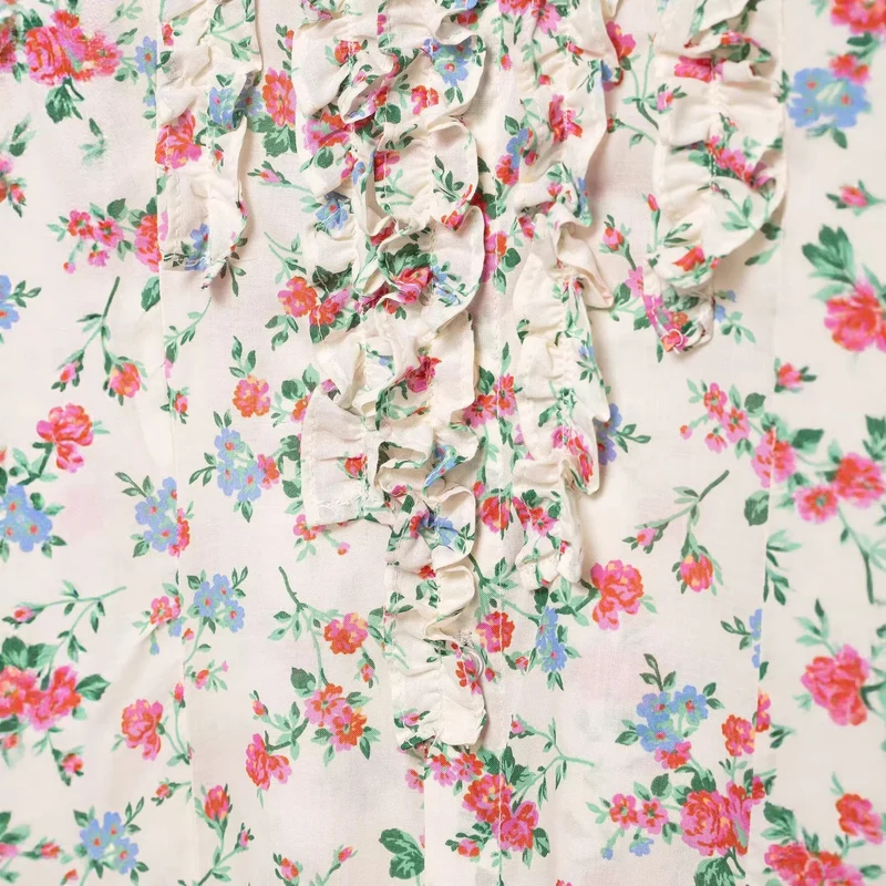 Damen Rüschenbluse mit floralem Allover-Print und Hemdkragen Drune