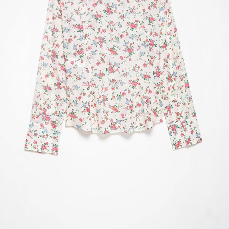 Damen Rüschenbluse mit floralem Allover-Print und Hemdkragen Drune