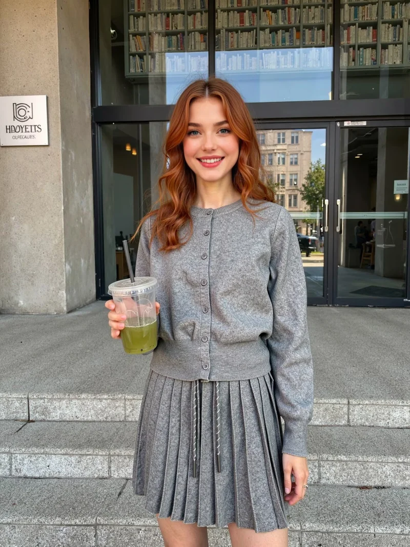 Damen Zweiteiliges Feinstrick-Set mit Knopfcardigan und plissiertem Minirock Drune