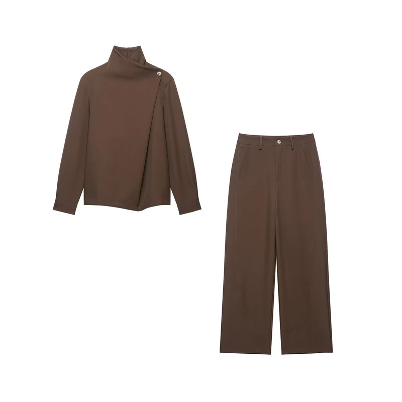 Damen Zweiteiliges Ensemble mit asymmetrischem Rollkragenoberteil und weiter Hochbundhose Drune