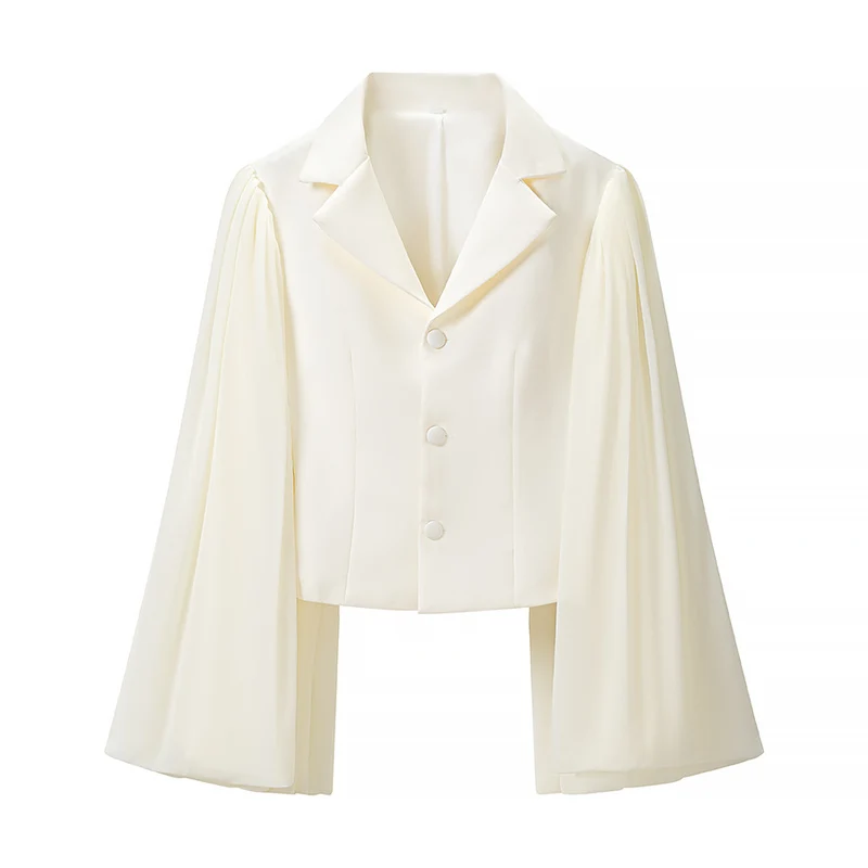 Damen Zweiteiliges Ensemble aus kurzem Blazer mit dramatischen Glockenärmeln und plissierter Palazzo-Hose Drune