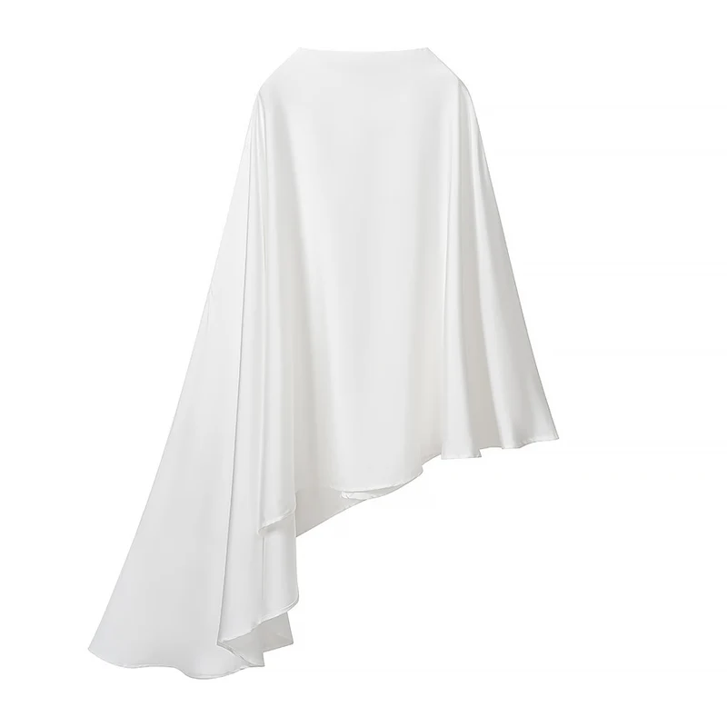 Damen Zweiteiliges Ensemble aus fließendem Cape mit asymmetrischem Saum und hochtaillierter Weitbein‑Hose Drune