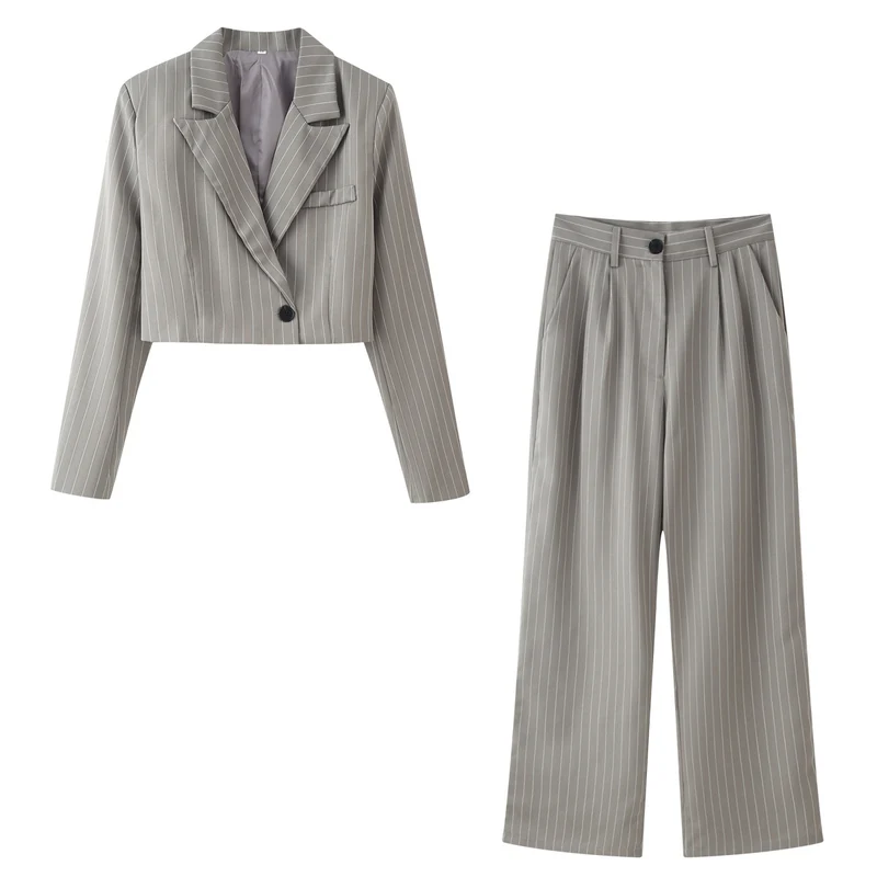 Damen Zweiteiliges Cropped-Blazer- und Hochbund-Bundfaltenhose-Set Drune
