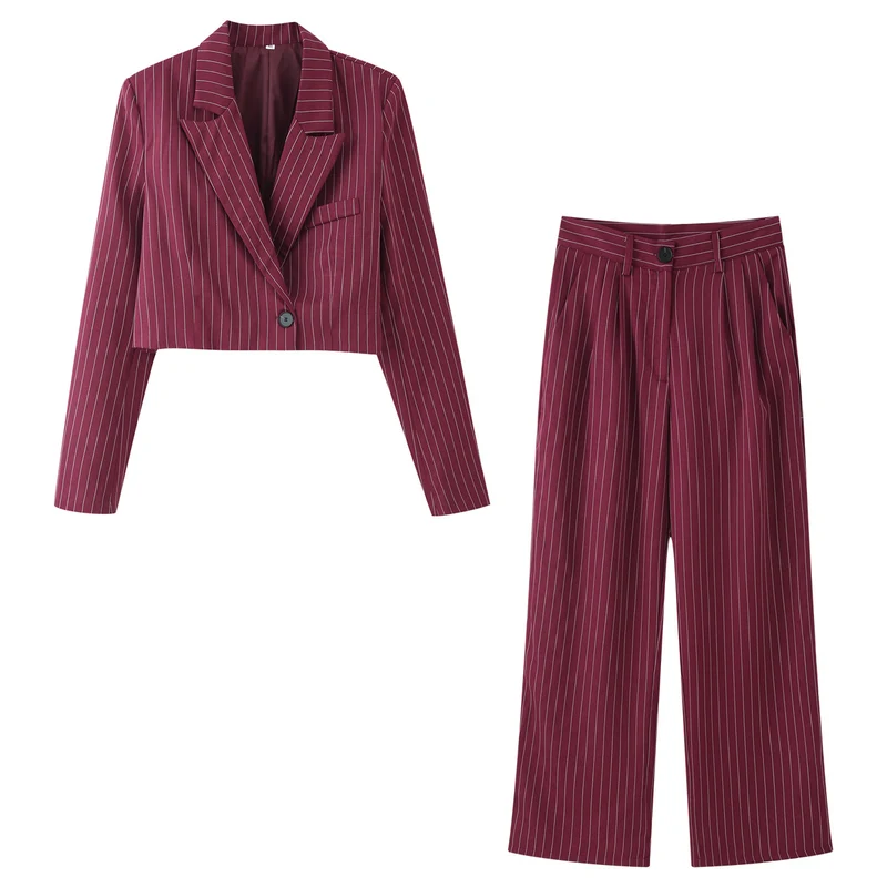 Damen Zweiteiliges Cropped-Blazer- und Hochbund-Bundfaltenhose-Set Drune