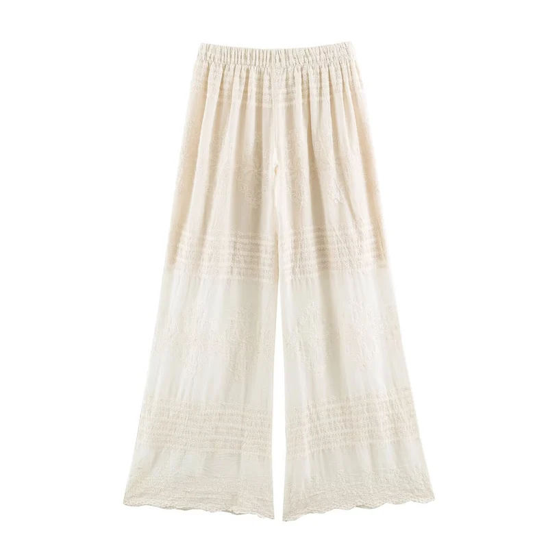 Damen Zweiteiliges Boho-Spitzen-Set mit bestickter Kapuzenbluse und weiter Plissee-Hose Drune