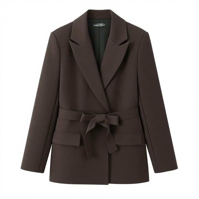 Damen Zweiteiliges Blazer-Set mit Wickelgürtel und weiter Bundfaltenhose Drune