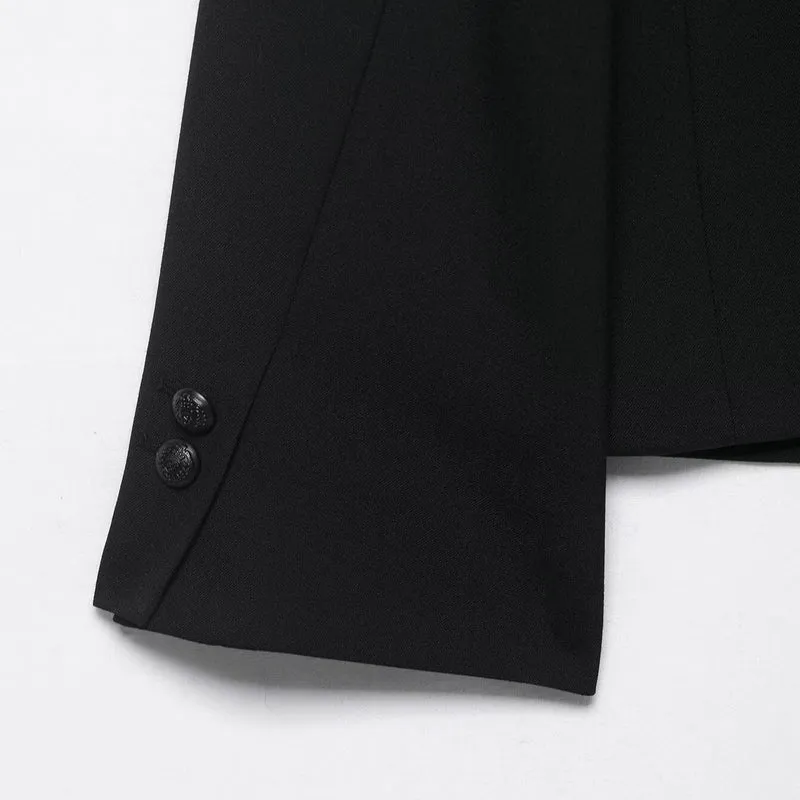 Damen Zweiteiliges Anzugs-Set mit Kurzblazer im Mandarinkragen und Highwaist-Weitbein-Hose Drune