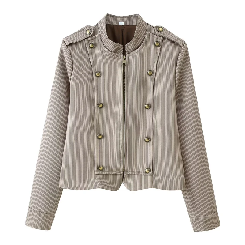 Damen Zweiteiliger taillierter Nadelstreifen-Anzug mit Reißverschlussblazer und Highwaist-Hose Drune