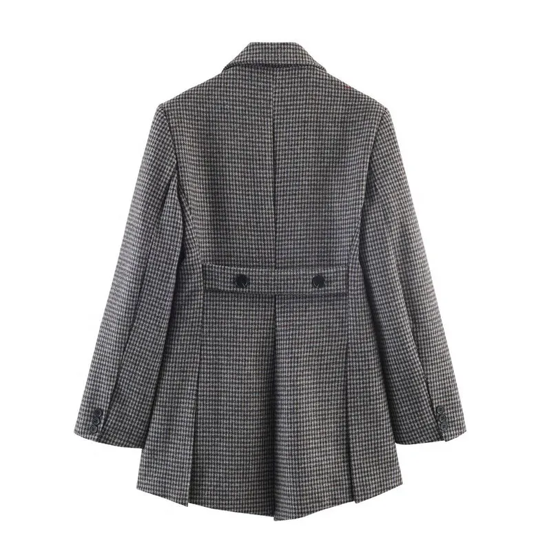 Damen Zweireihiger Hahnentritt-Longblazer mit Schwalbenschwanz-Saum Drune