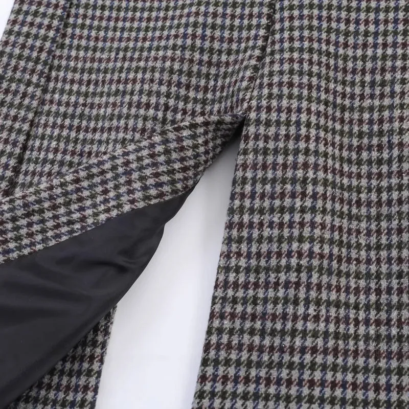 Damen Zweireihiger Hahnentritt-Longblazer mit Schwalbenschwanz-Saum Drune