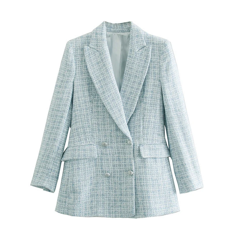 Damen Zweireihiger Bouclé-Blazer mit taillierter Silhouette und Pattentaschen Drune