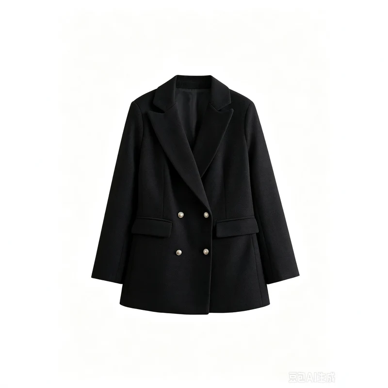 Damen Zweireihiger Bouclé-Blazer mit taillierter Silhouette und Pattentaschen Drune