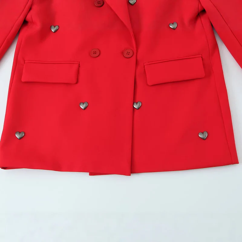 Damen Zweireihiger Blazer mit Herz‑Metalldetails und Pattentaschen Drune