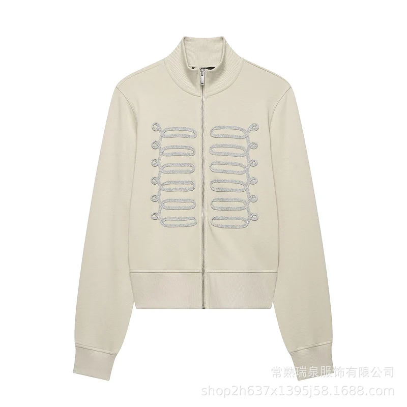 Damen Zip‑Jacke im Military‑Inspirierten Look mit Stehkragen und Zierpaspel Drune