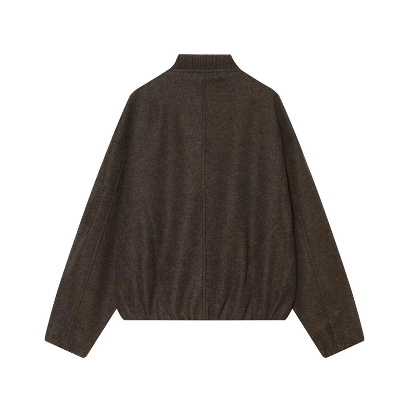 Damen Wollmix‑Bomberjacke im Oversized‑Boxy‑Schnitt mit Reißverschluss und Ärmeltasche Drune