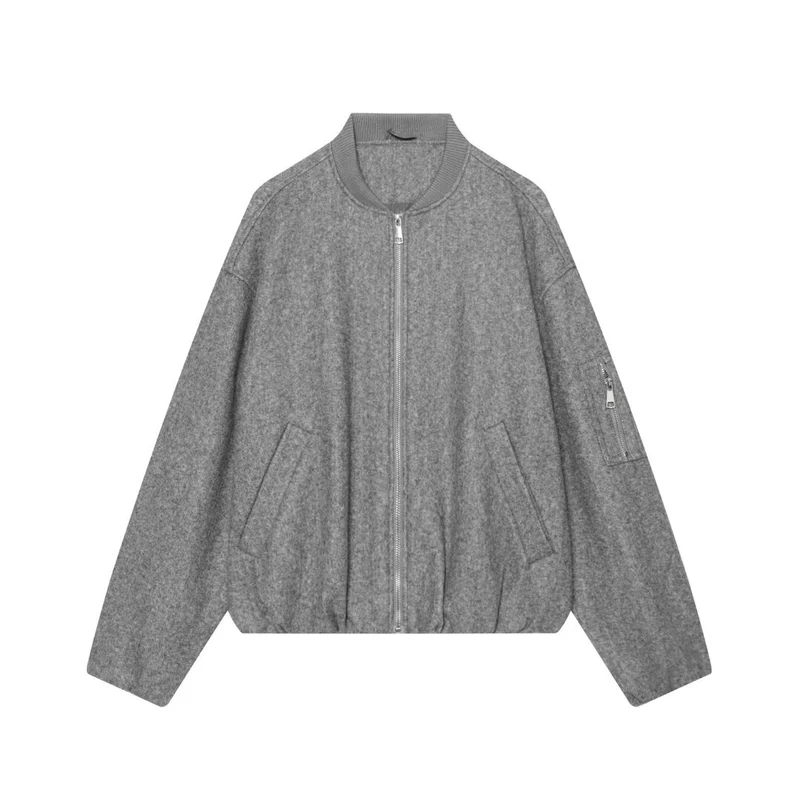 Damen Wollmix‑Bomberjacke im Oversized‑Boxy‑Schnitt mit Reißverschluss und Ärmeltasche Drune