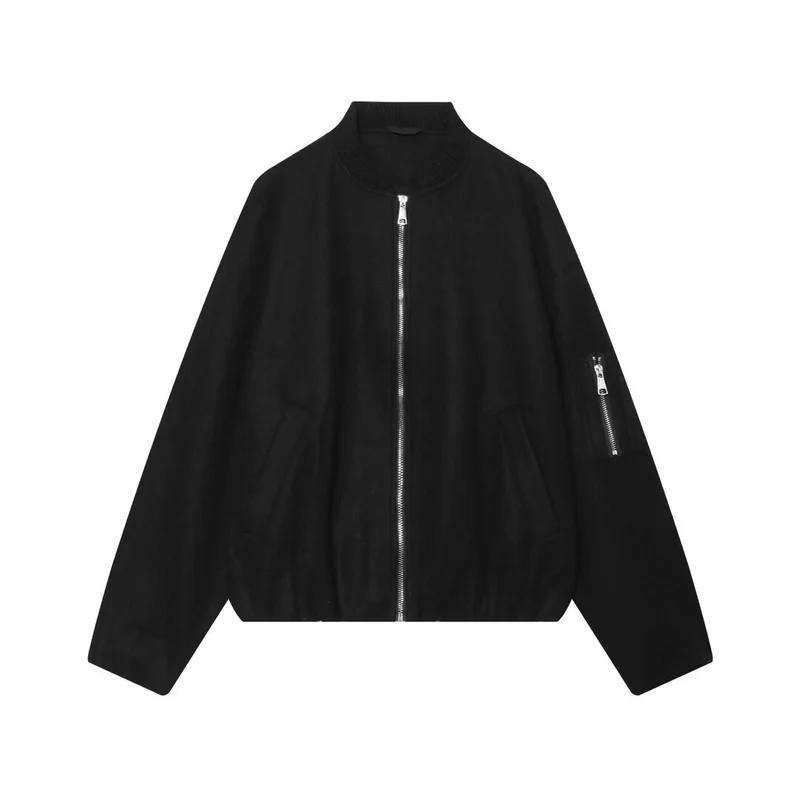 Damen Wollmix‑Bomberjacke im Oversized‑Boxy‑Schnitt mit Reißverschluss und Ärmeltasche Drune