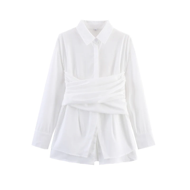 Damen Wickeloptik-Hemdbluse mit drapiertem Tailleneinsatz Drune