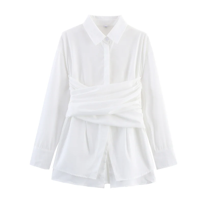 Damen Wickeloptik-Hemdbluse mit drapiertem Tailleneinsatz Drune