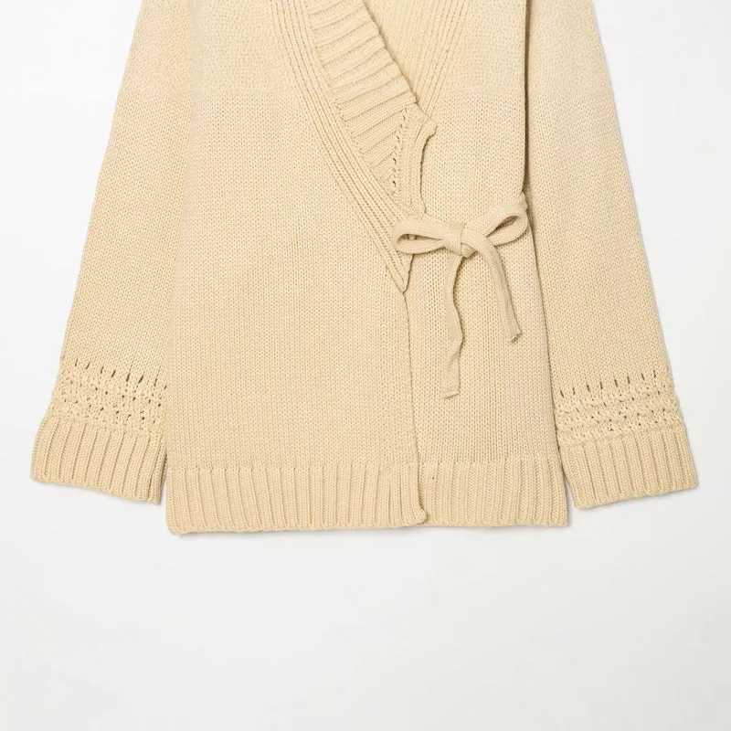 Damen Wickelcardigan mit Schalkragen, Grobstrick und Bindegürtel Drune