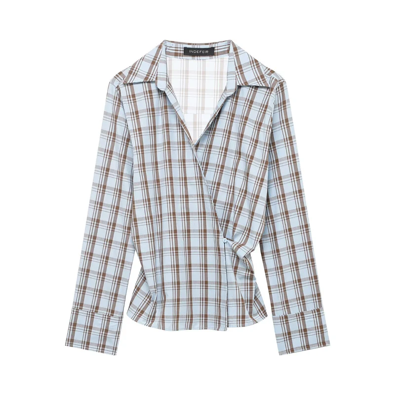 Damen Wickelbluse mit Knoten-Detail und klassischem Hemdkragen Drune