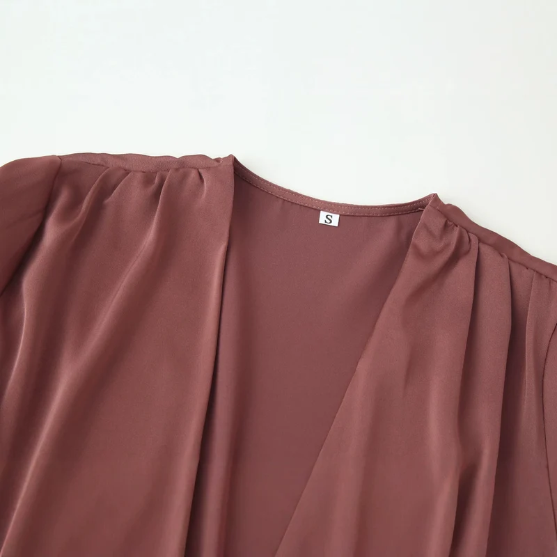 Damen Wickelbluse mit drapiertem V‑Ausschnitt und Taillengürtel Drune