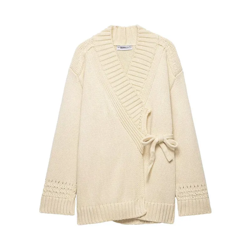 Damen Wickel-Strickcardigan mit Schalkragen und Bindegürtel Drune
