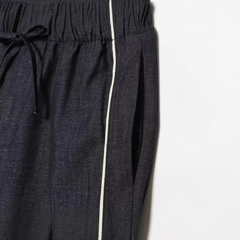 Damen Weitgeschnittene Lounge-Hose mit Tunnelzug und Kontrastpaspel Drune