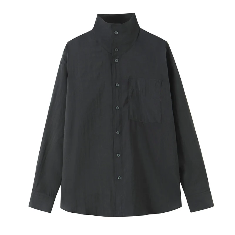 Damen Weites Oversize‑Hemd mit hohem Stehkragen und Brusttasche Drune