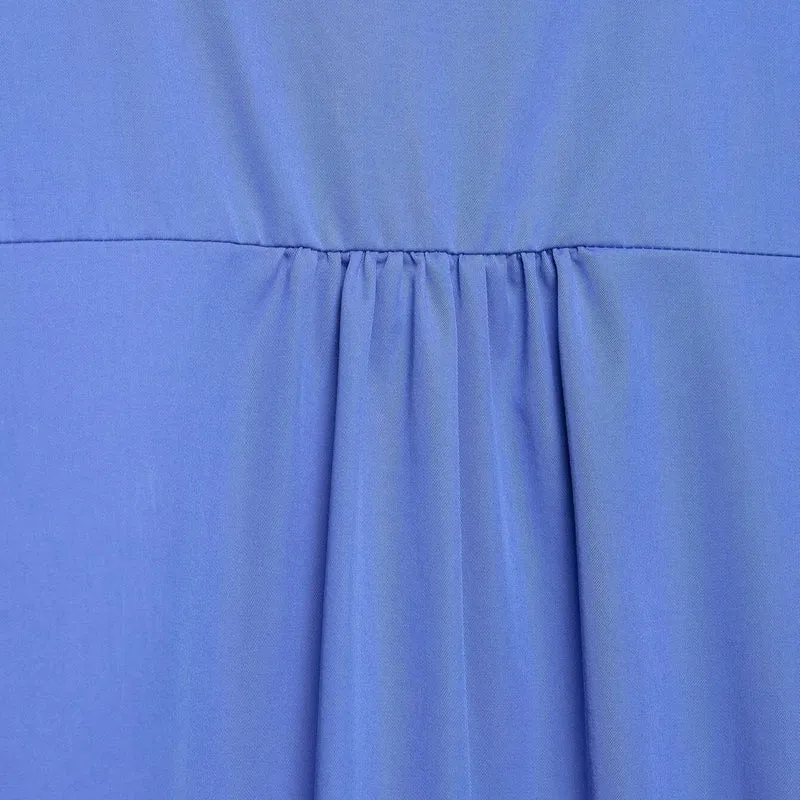 Damen weites Blusenshirt mit Ballonärmeln, Rundhalsausschnitt und kurzem Frontreißverschluss Drune