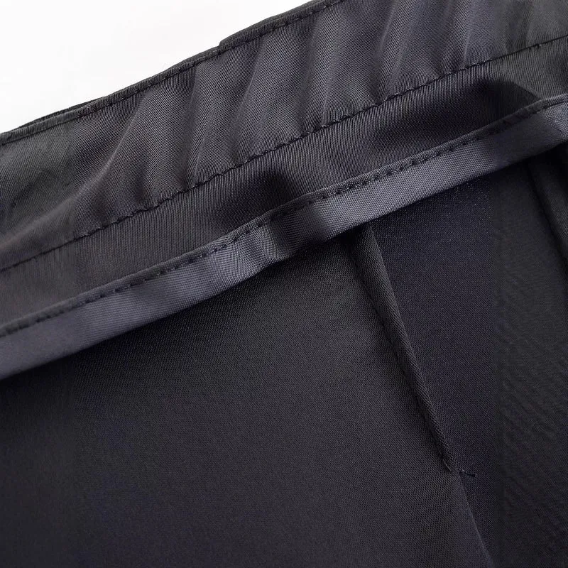 Damen weite Satinhose mit Spitzen‑Überwurf und Bindegürtel Drune