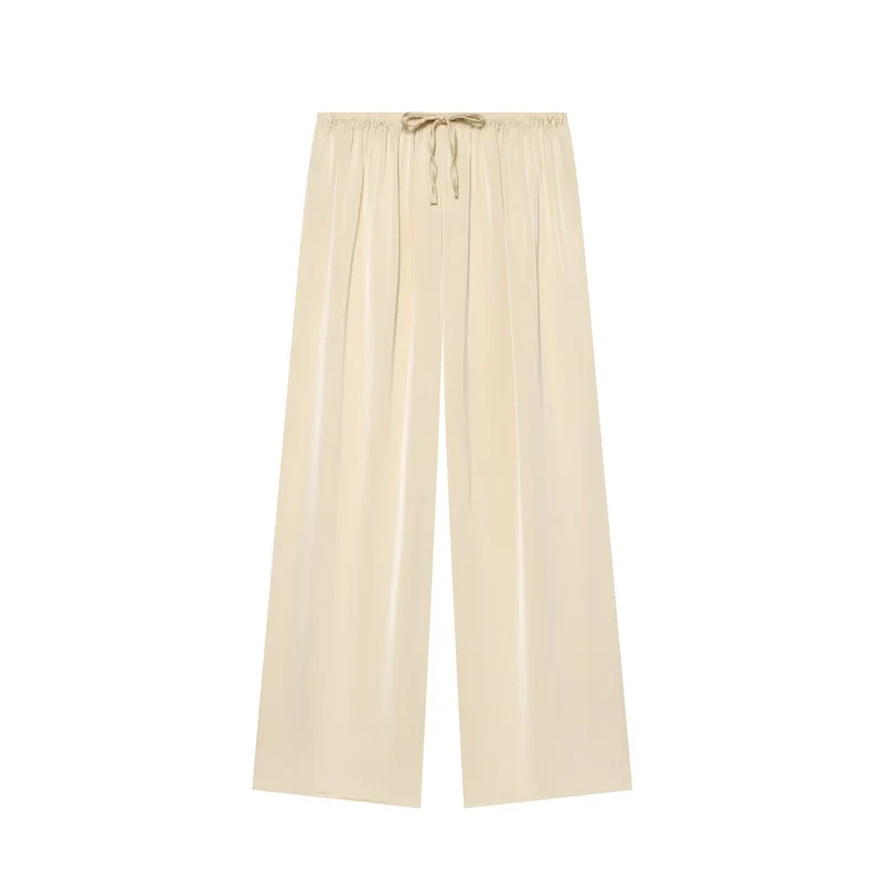 Damen Weite Satin-Hose mit elastischem Tunnelzugbund und weitem Bein Drune