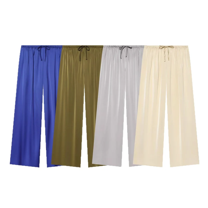 Damen Weite Satin-Hose mit elastischem Tunnelzugbund und weitem Bein Drune