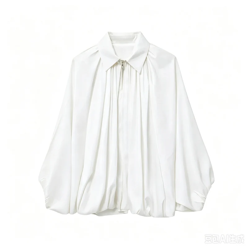 Damen Weite plissierte Cape-Übergangsjacke mit Reißverschluss und ballonförmigem Saum Drune