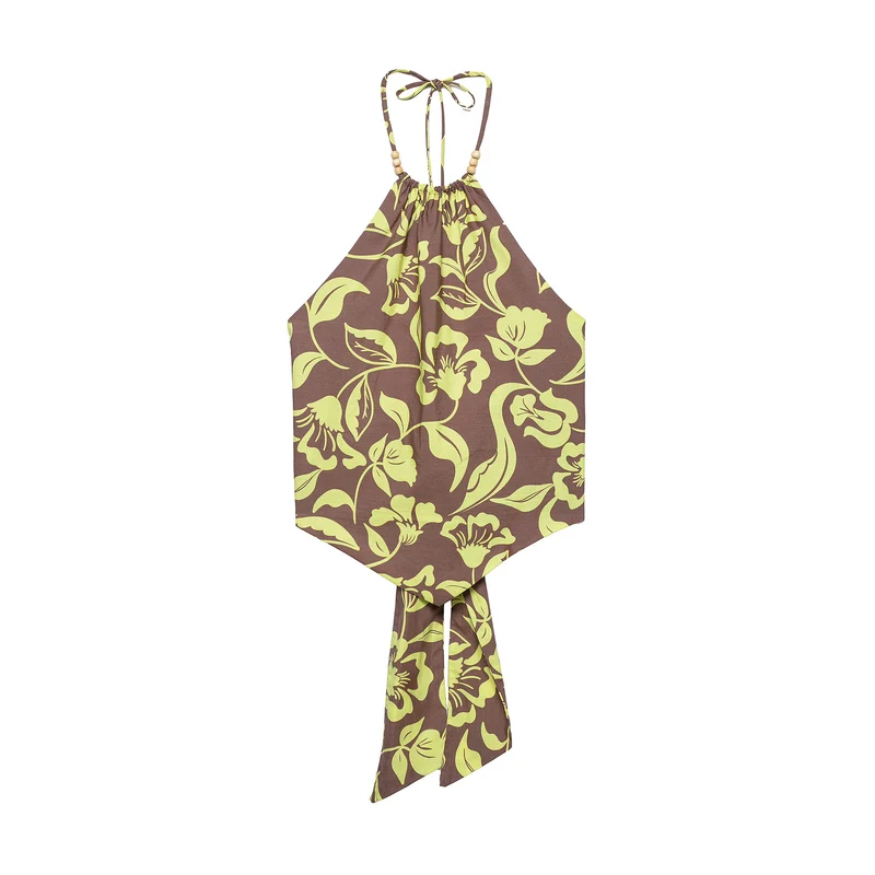 Damen Weite Palazzohose mit hohem Bund, Tunnelzug und floralem Allover-Print Drune