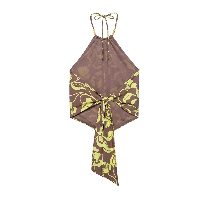 Damen Weite Palazzohose mit hohem Bund, Tunnelzug und floralem Allover-Print Drune
