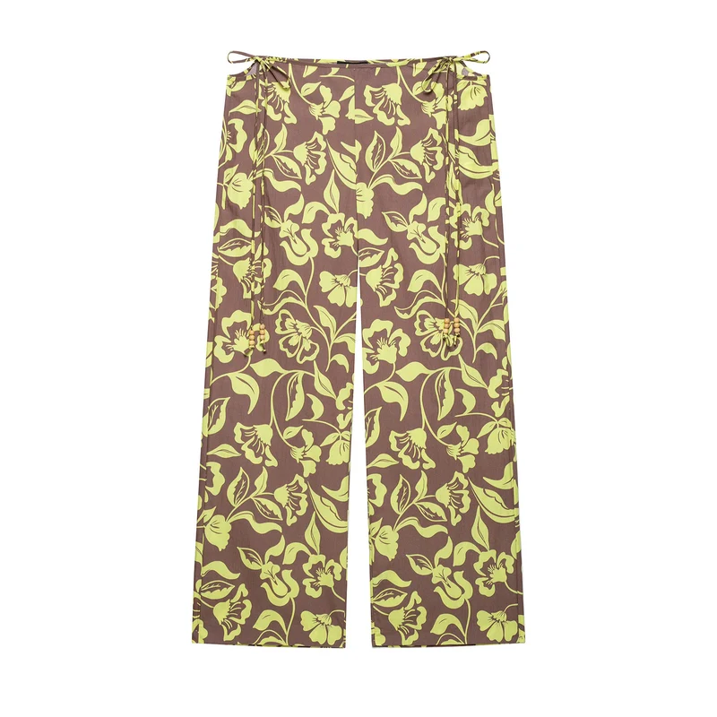 Damen Weite Palazzohose mit hohem Bund, Tunnelzug und floralem Allover-Print Drune