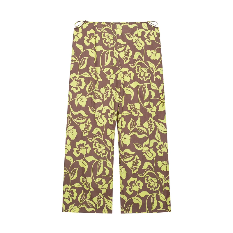 Damen Weite Palazzohose mit hohem Bund, Tunnelzug und floralem Allover-Print Drune