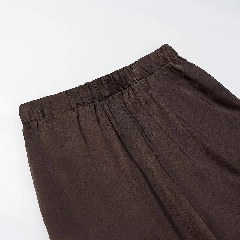 Damen Weite Palazzohose mit elastischem Bund und fließender Satin‑Optik Drune