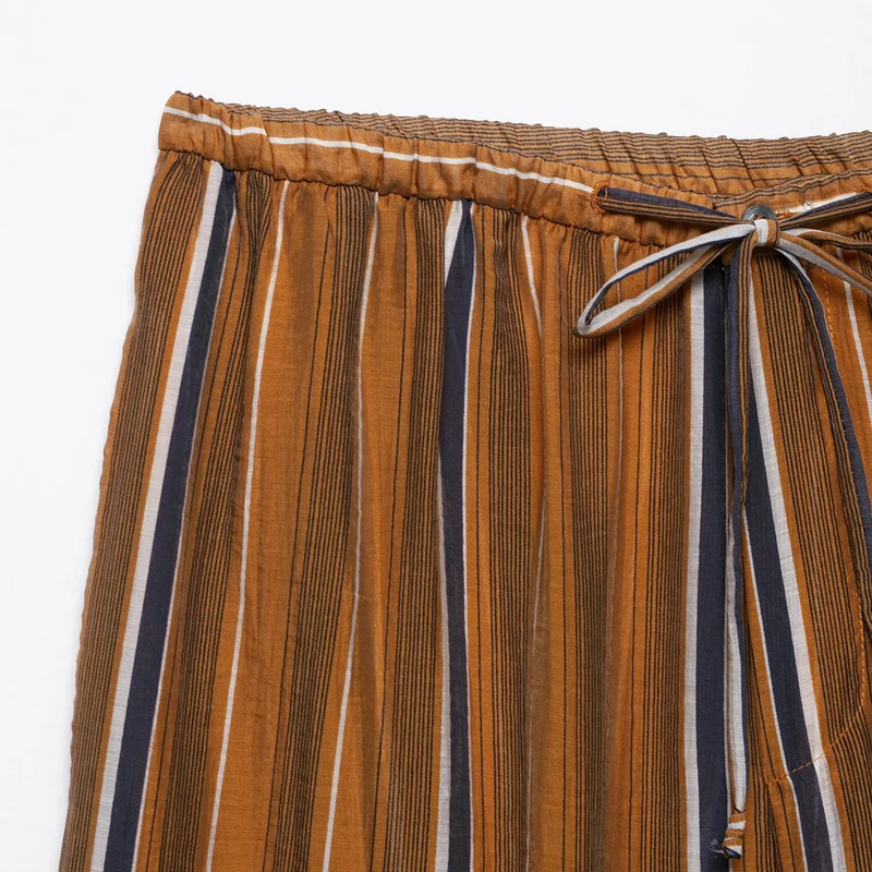 Damen Weite Palazzo‑Hose mit Tunnelzugbund und vertikalem Streifenjacquard Drune