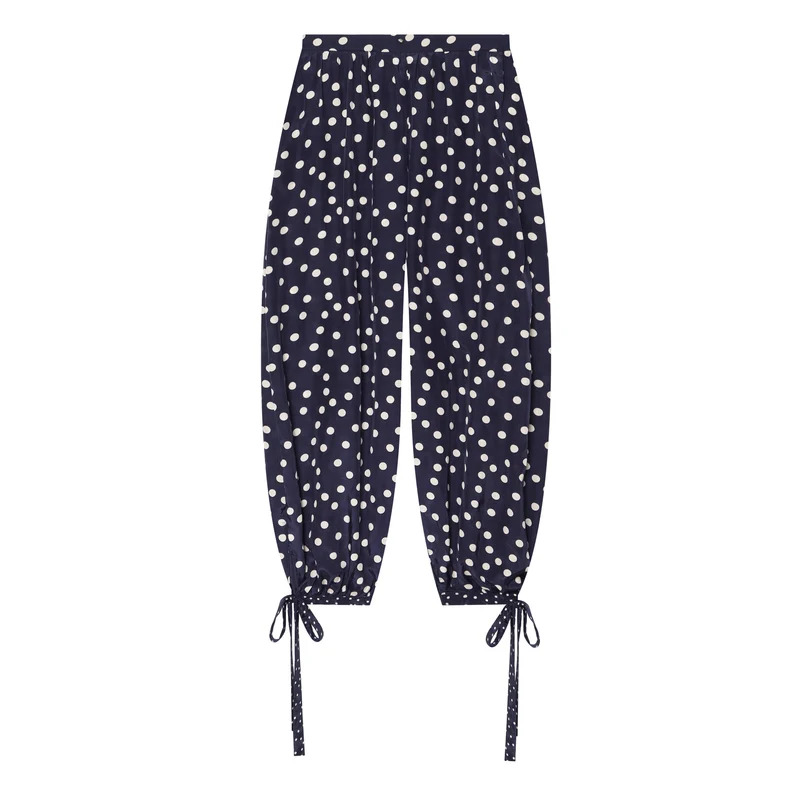 Damen Weite Highwaist-Hose mit Polka-Dot, Ballonbeinen und Kordel-Tunnelzug am Knöchel Drune