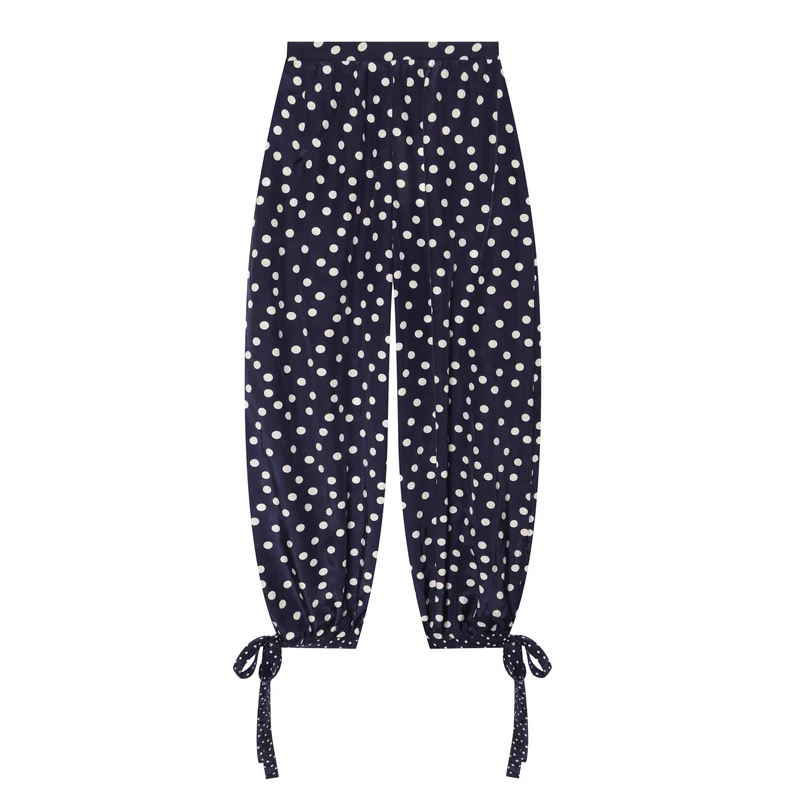 Damen Weite Highwaist-Hose mit Polka-Dot, Ballonbeinen und Kordel-Tunnelzug am Knöchel Drune